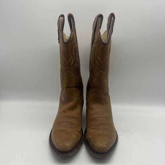Old West Boots Boys 13 Tan Cowboy Western Embroidered Pullon - Picture 2 of 10